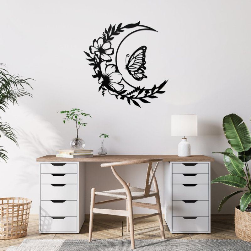 Décoration murale fleur lune, Noir, H 22 po x l 22 po x P 0,12 po