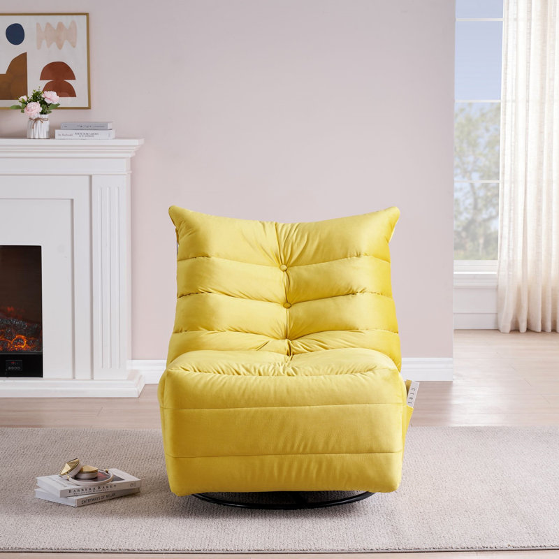 Fauteuil Lazy, fauteuil rotatif avec une poche latérale, fauteuil rembourré de loisirs, fauteuil de lecture, Jaune