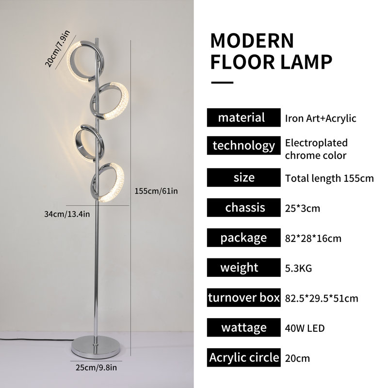 Jaxan 61'' Chrome LED Dimmable Tree Floor Lamp
