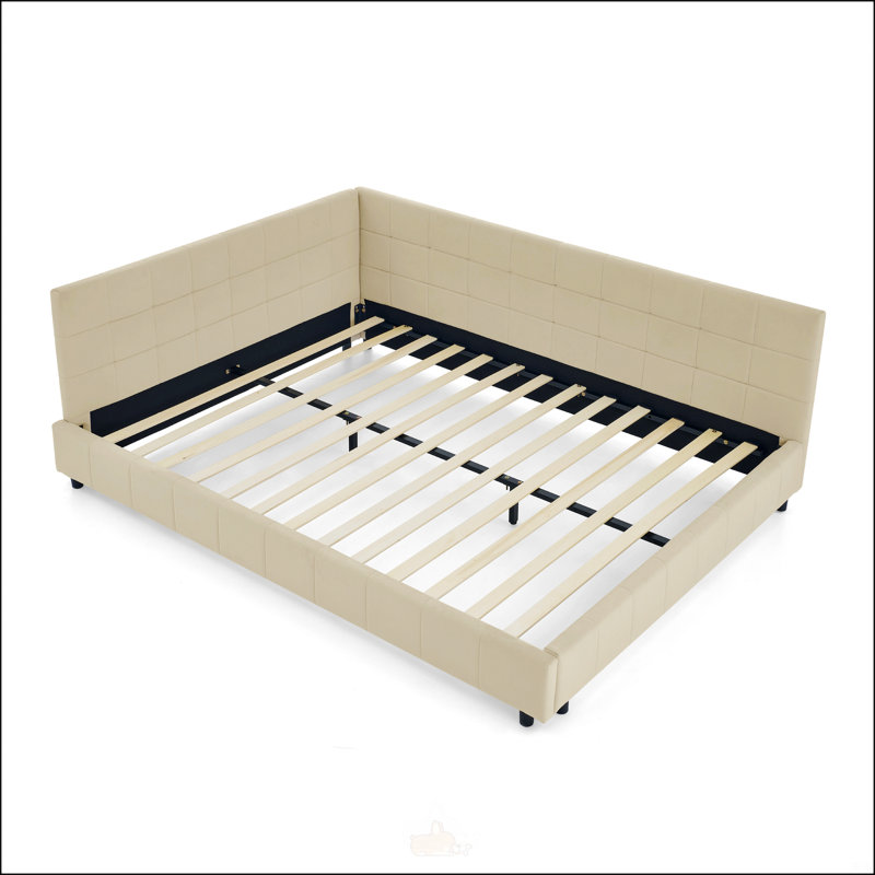 Queen Size Upholstered Tufted Bed Frame, Beige