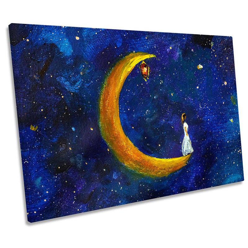 Moon Stars Fairy-Tale - Wrapped Canvas Painting, 50.8cm H x 76.2cm W