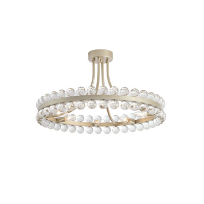Abigail Brushed Champagne Silver 8-Light Wagon Wheel Crystal Semi-Flush Mount