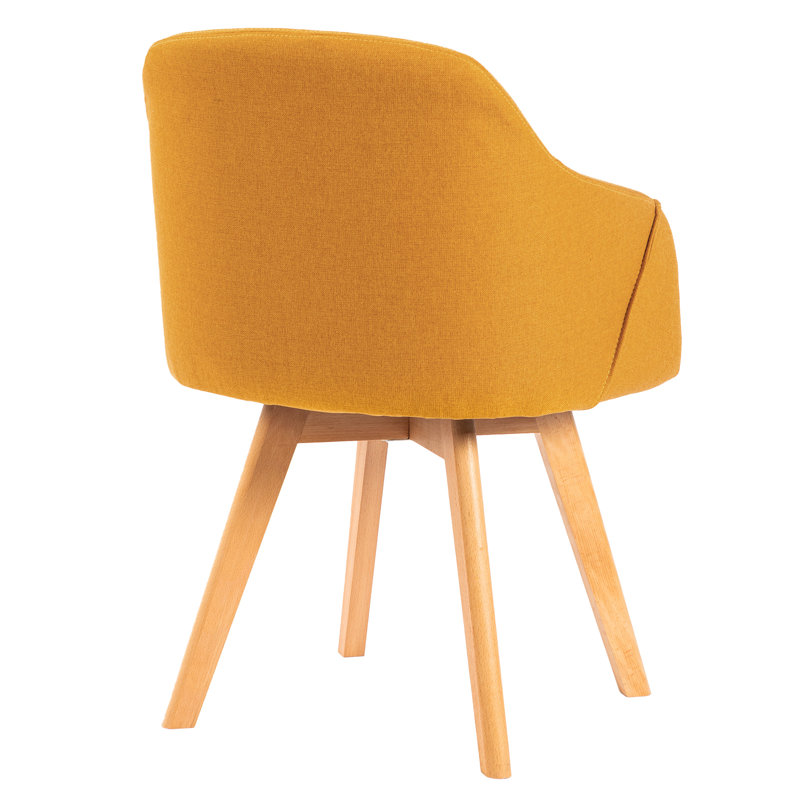 Yellow Linen Upholstered Swivel Dining Chairs with Beech Wood Legs, Set of 2