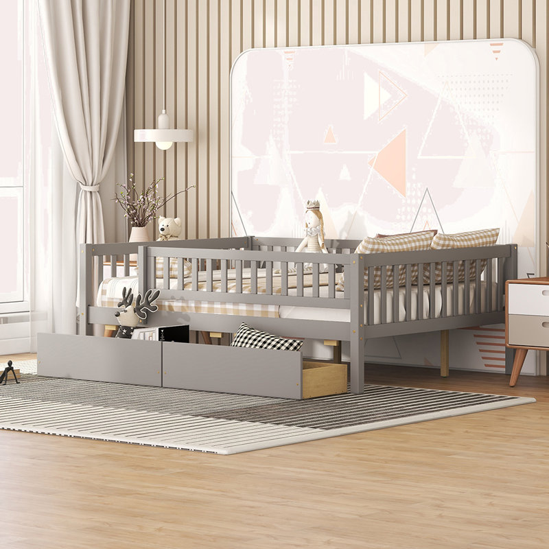 Kallel Daybed with Two Drawers and Guardrails, Gray, Full/Double
