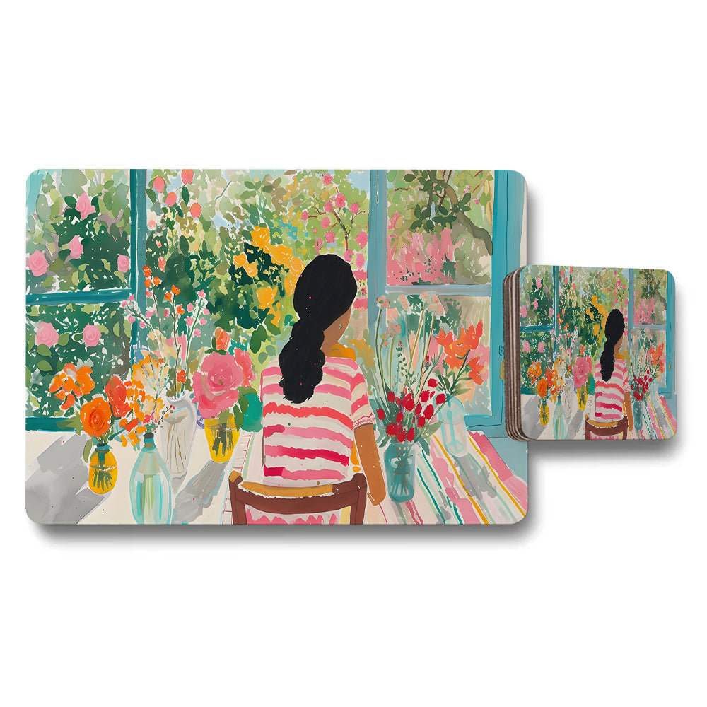 Floral Garden Placemat And Coaster Set With Vibrant Artwork