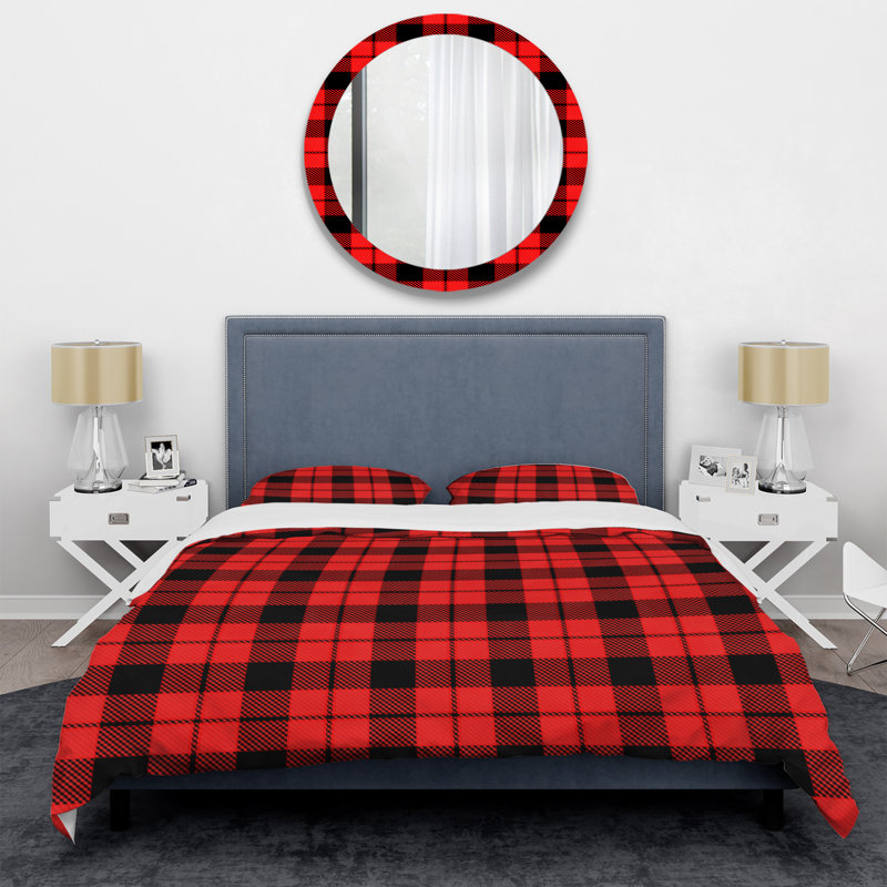 Tartan à carreaux rouge et noir - Ensemble de housse de couette abstrait - Microfibre de polyester