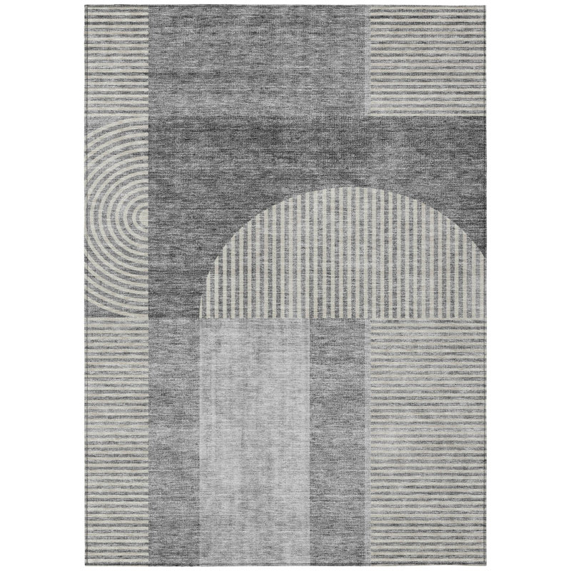 Tapis extérieur lavable à motif géométrique gris argenté et gris anthracite 3 pi x 5 pi