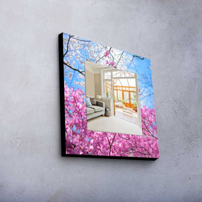 Élégant miroir décoratif avec cadre 100% bois de pin, 19,7 po x 19,7 po | Miroir en verre véritable (épaisseur: 0,2 pouce) | Peinture sur tissu élégante | Parfait pour la décoration intérieure et le vestibule, design durable et chic