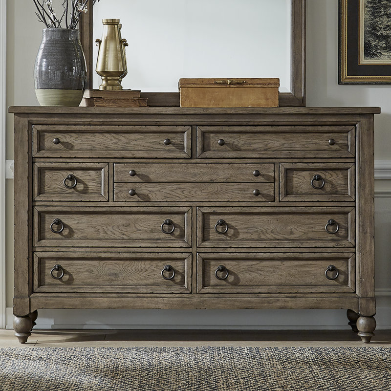 66" W 9-Drawer Wood Double Dresser Dresser, Brown