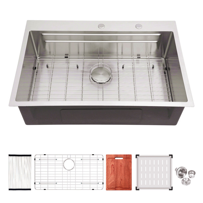 Évier de cuisine encastré 33 po - évier de cuisine 33 po et 22 po à cuve simple encastrable en acier inoxydable calibre 16