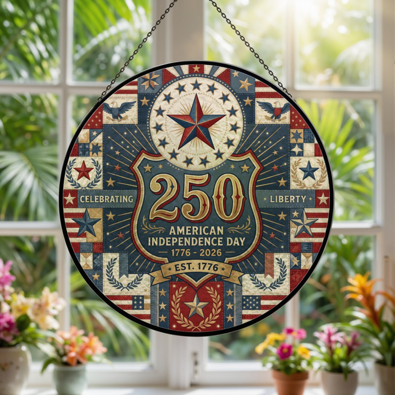 Panneau de fenêtre en verre pour décoration intérieure American Flag USA 250th Anniversary ， 7,8H, H 7,8 po
