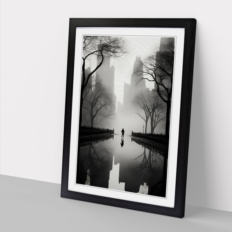 Central Park Minimalism - Single Picture Frame Print on Wood, 64cm H x 46cm W x 2cm D, Black Framed