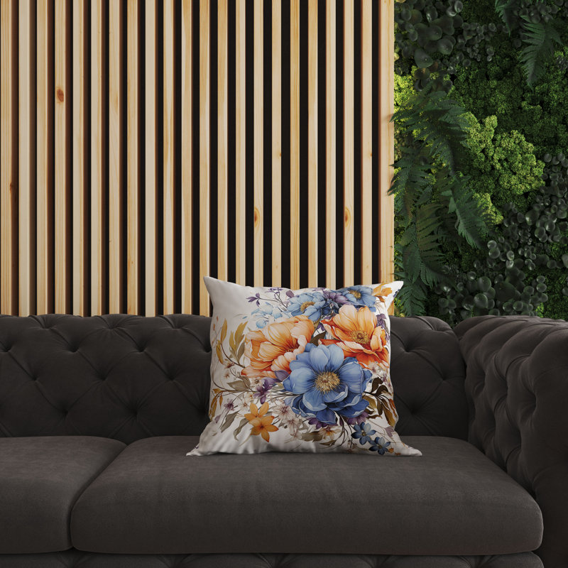 Coussin décoratif réversible Blossom Burst, H 18 po x l 18 po, Bleu/orange