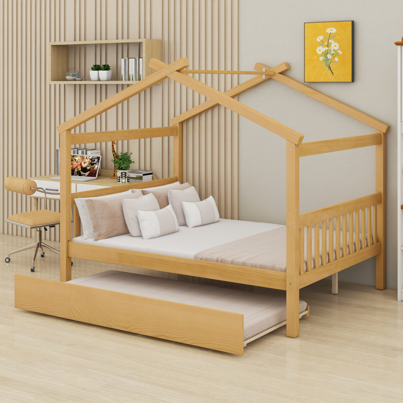 Lit en bois avec couchette, Naturel