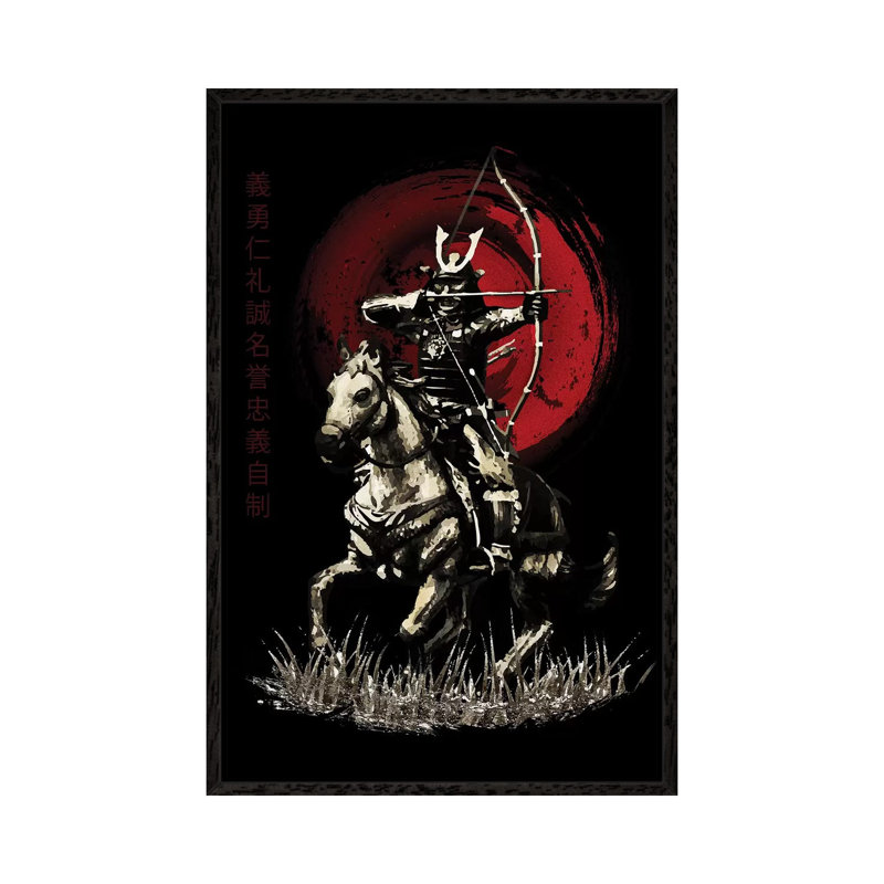 Bushido Samurai Yabusame Archer On Horse by Cornel Vlad - Print on Canvas, Black Framed, 101.6 cm H x 66.04 cm W