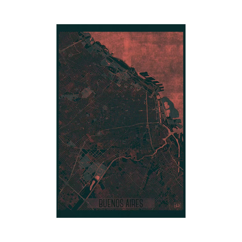 Buenos Aires Infrared Urban Blueprint Map by Hubert Roguski - Wrapped Canvas Print, 20.32 cm H x 30.48 cm W