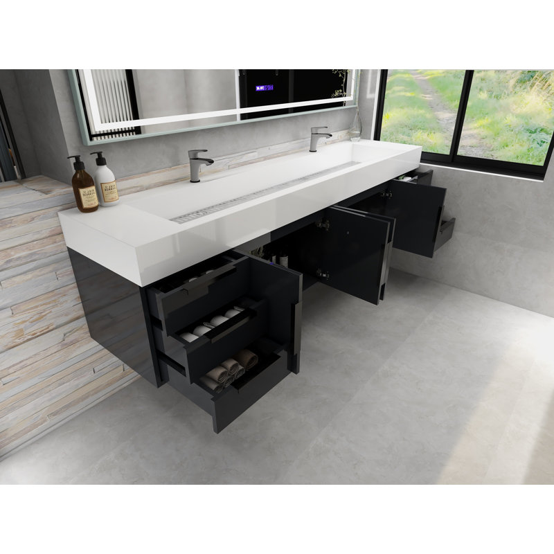 Jessica 84'' Single Bathroom Vanity with Acrylic Top, Gloss Gray