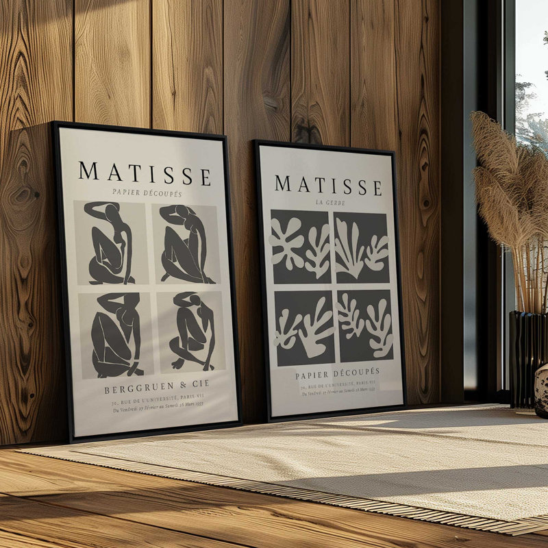 Ensemble de 2 Matisse La Gerbe et Nus Noir, H 13 po x l 18 po, Cadre flottant blanc opaque