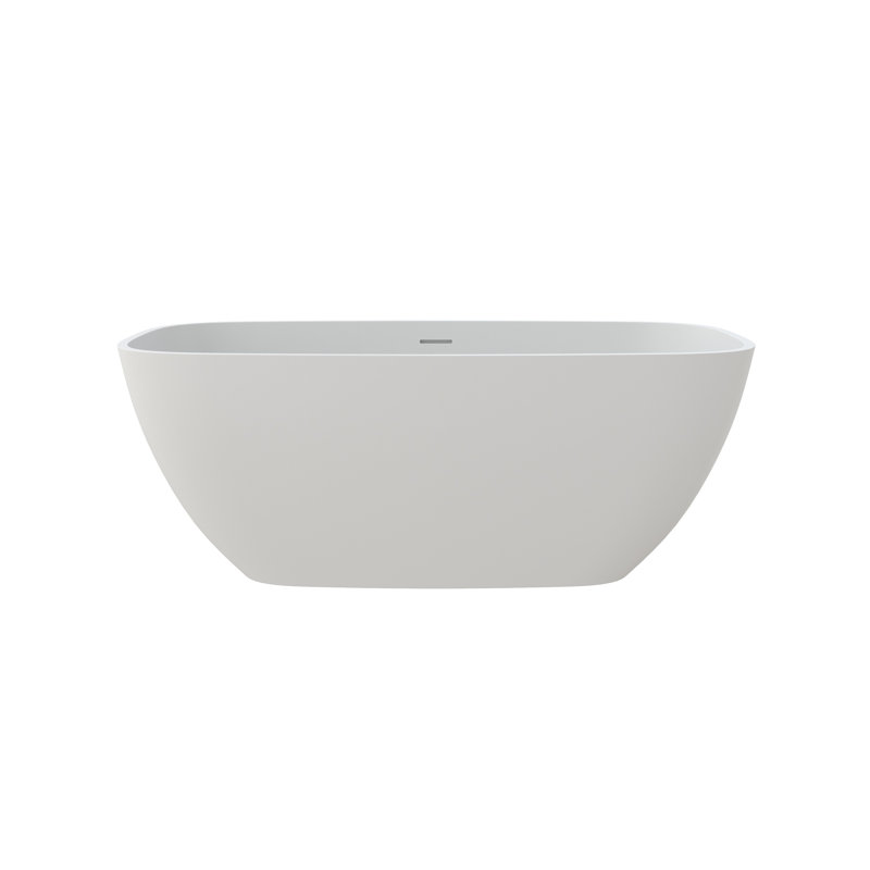 CASAINC 59" Oval Solid Surface Freestanding Soaking White Bathtub With Drain