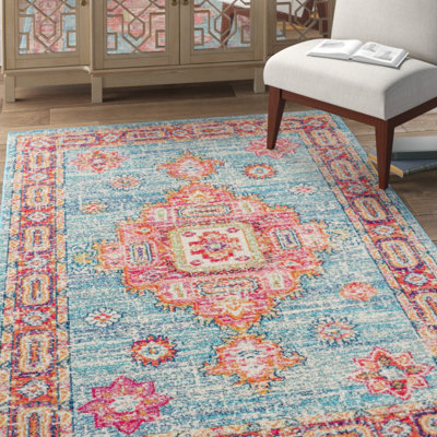 Lathan Bohemian FLAIR Boho Vintage Medallion Blue/Red Rug