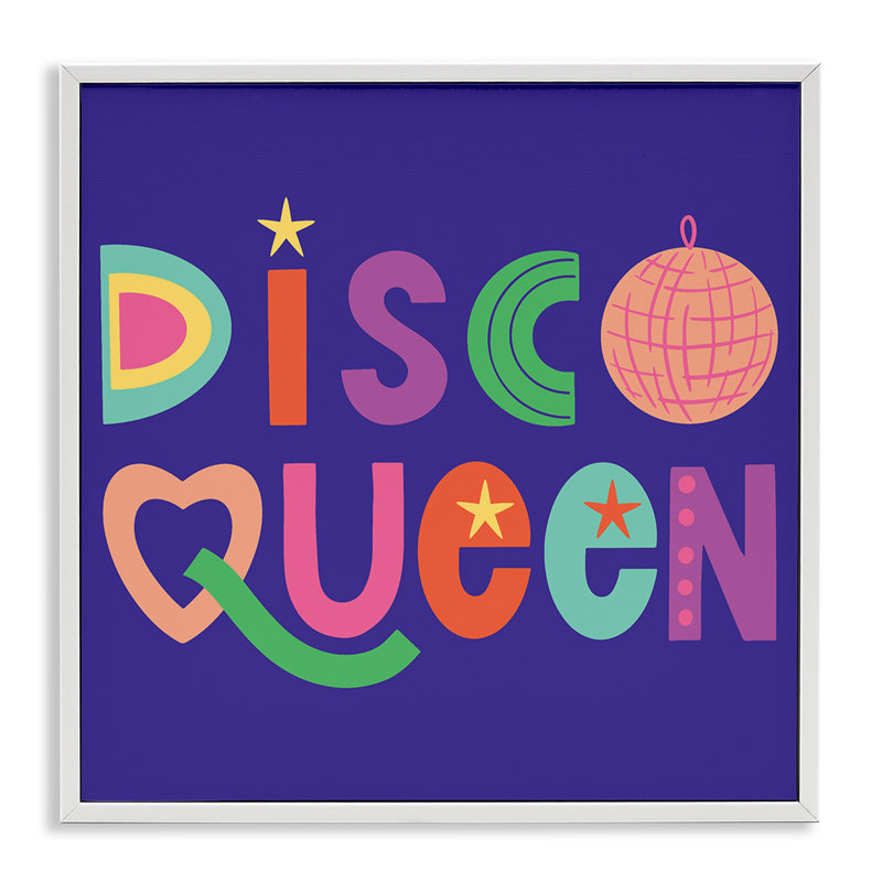 «Disco Queen» avec lettres rétro encadrées, estampe numérique, design par Sazerelli Designs, H 17 po x l 17 po