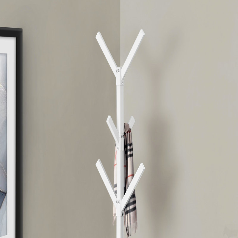 Coat Rack, Hall Tree, Free Standing, 8 Hooks, Entryway, 70"h, Bedroom, White Metal, Contemporary, Modern