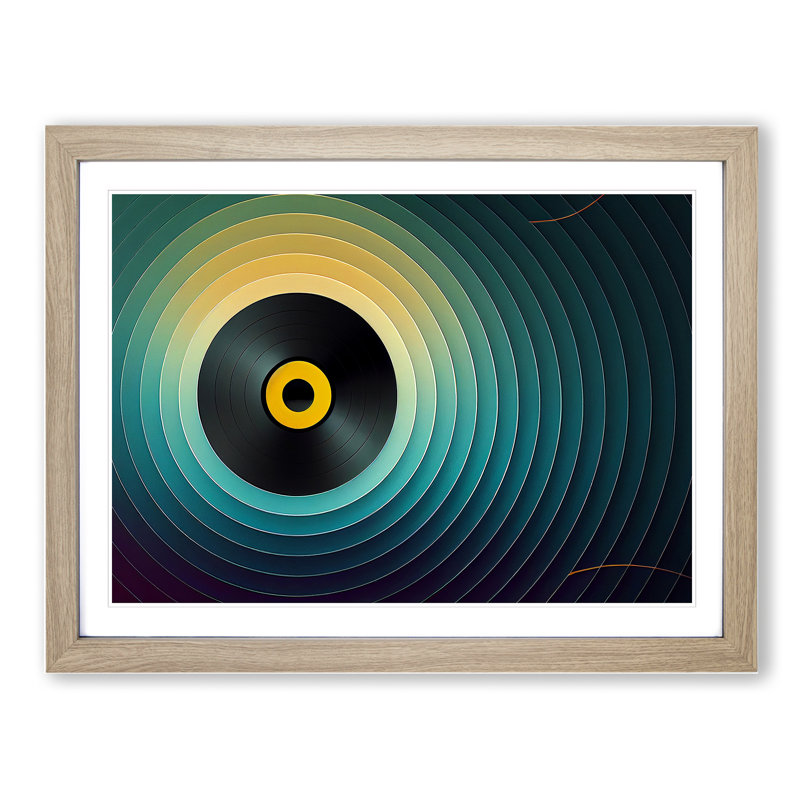 Sculptured Vinyl Record Abstract - Single Picture Frame Print, 25cm H x 34cm W x 2cm D, Oak