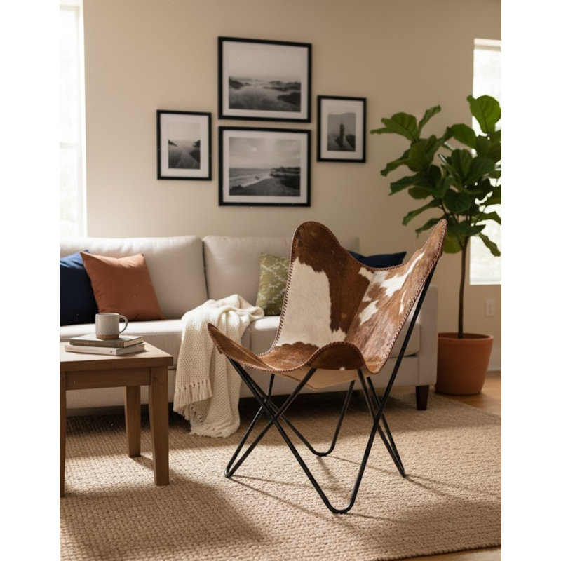  Fauteuil papillon cheveux sur brun clair / blanc