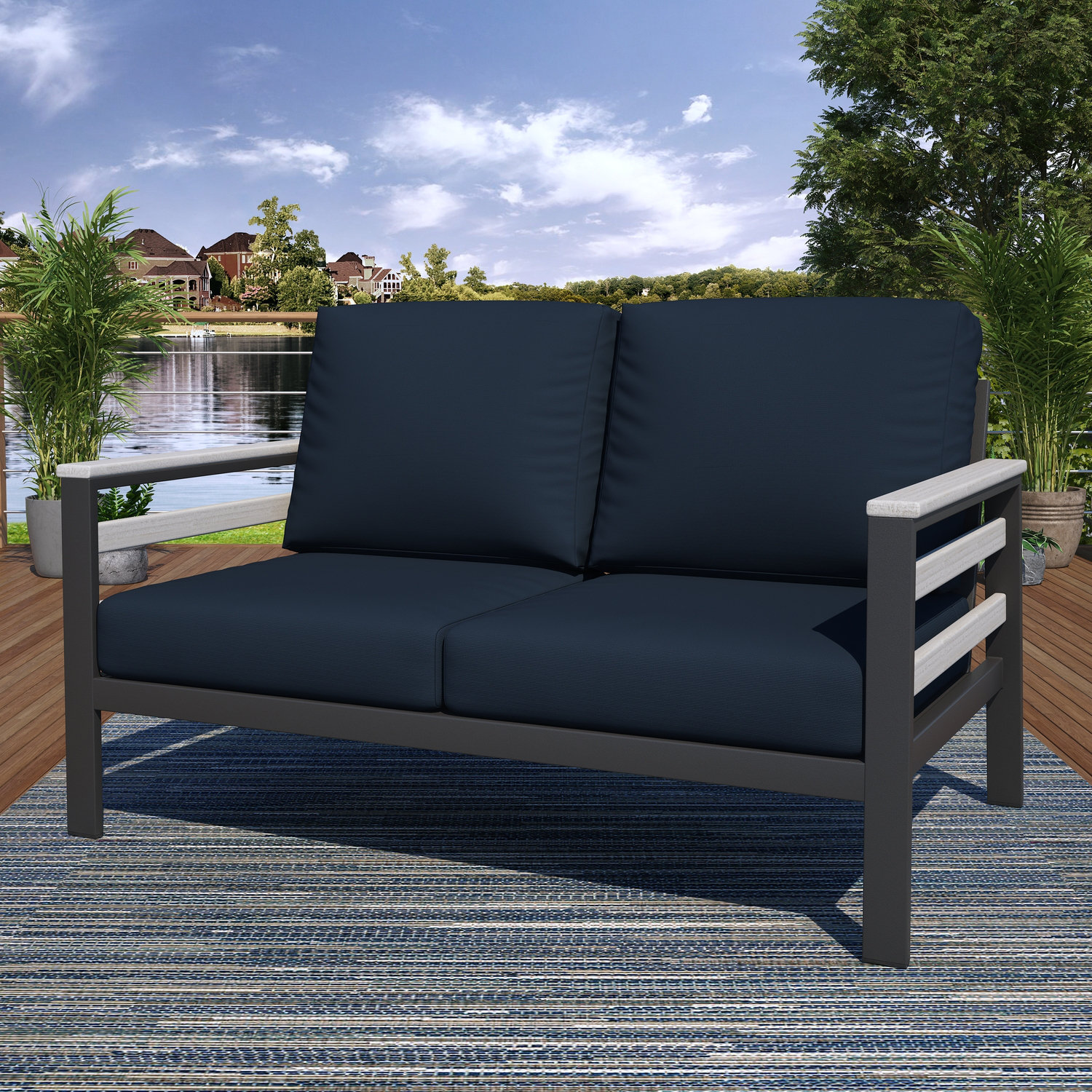 Townsend 55" Sunbrella® Patio Loveseat, Canvas Navy Sunbrella® Canvas, Dark Gray