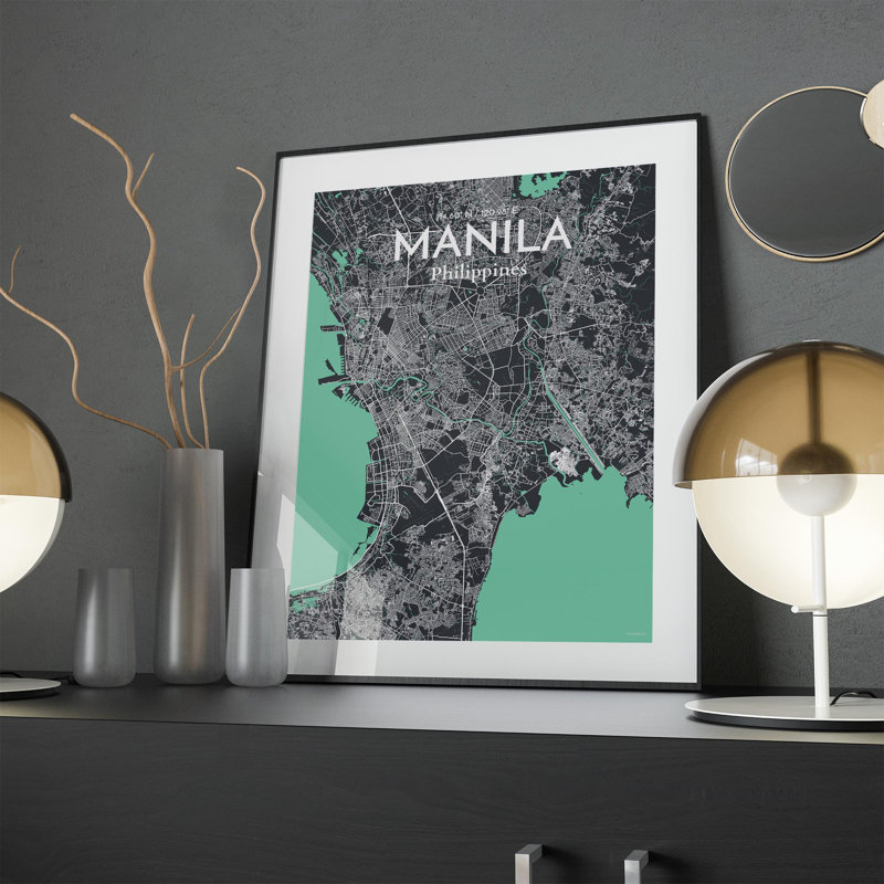 Manille, carte de la ville, impression, Vert/gris, H 24 po x l 18 po
