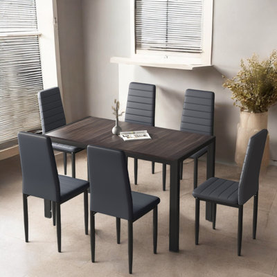 Ensemble de salle à manger 7 pièces moderne avec table rectangulaire en bois et chaises Parsons à haut dossier