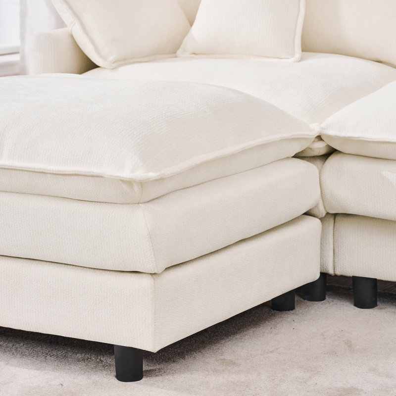 101.9" Cashmere Fabric Modular Sectional Sofa, 3-Seater Convertible L-Shape Couch with Movable Ottoman, Beige