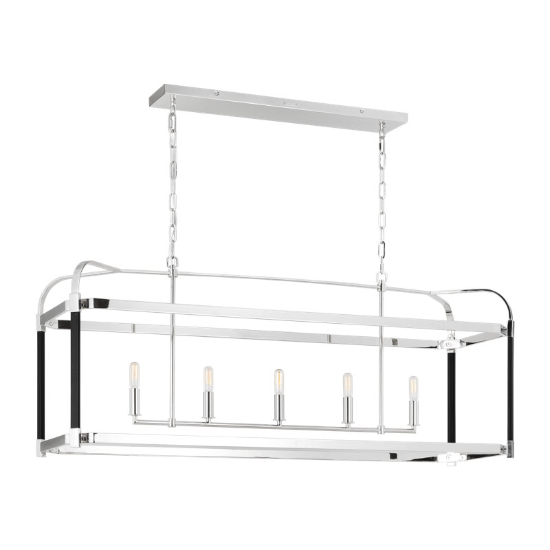 Hadley 49'' Polished Nickel Linear Cage Chandelier with Leather Details
