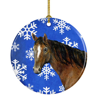 Ornement figurine suspendu en céramique pour les fêtes cheval d’hiver
