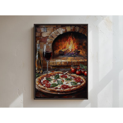 Rustic Pizza Painting Print | Wine and Pizza Decor | Italian Kitchen Wall Art | Cozy Food Painting | Food and Drink Art | Hearty Food Art - 24 x 16 inches - Canvas Roll