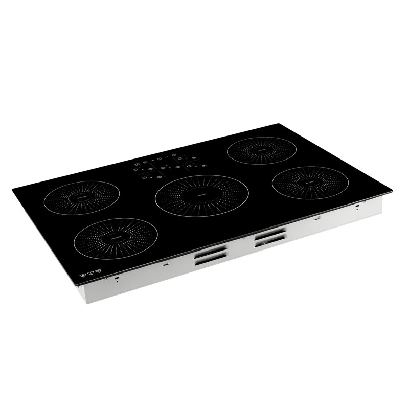 Plaque de cuisson à induction encastrée de 76 cm (30 pouces) avec 5 brûleurs, 220 V, 9 200 W, niveaux de chauffage réglables, commandes tactiles, surface vitrocéramique et verrouillage de sécurité.