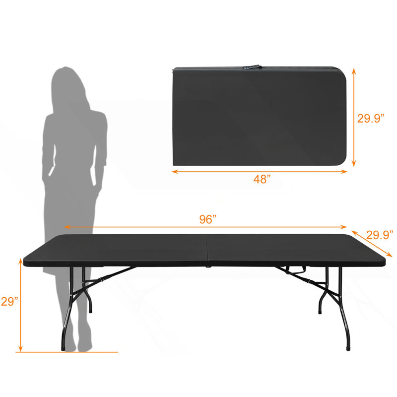 6Ft Folding Table, Portable Plastic Table, Patio Table, Black