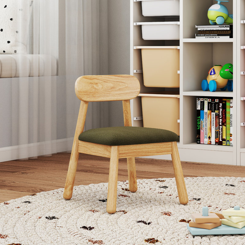 Chaise pour enfants en bois rembourrée, Vert