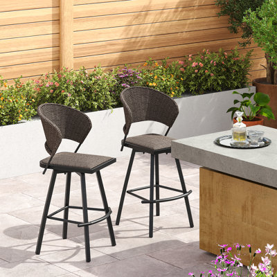 Shell Shape High Back Rattan Swivel Bar Chairs by George Oliver