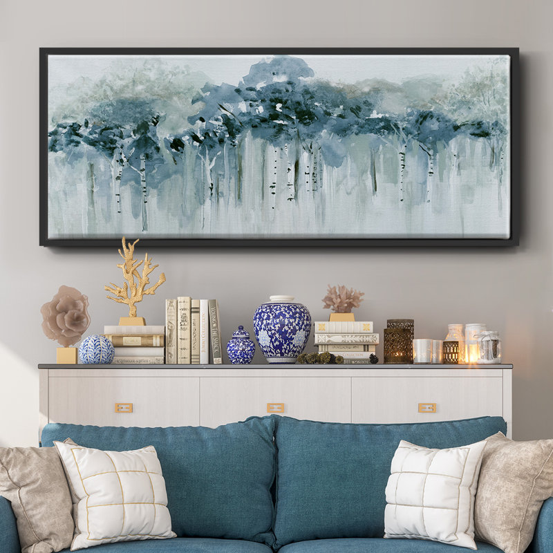 «Blue Birch Morning», reproduction sur toile flottante, H 12 po x l 30 po x P 1,5 po, Noir