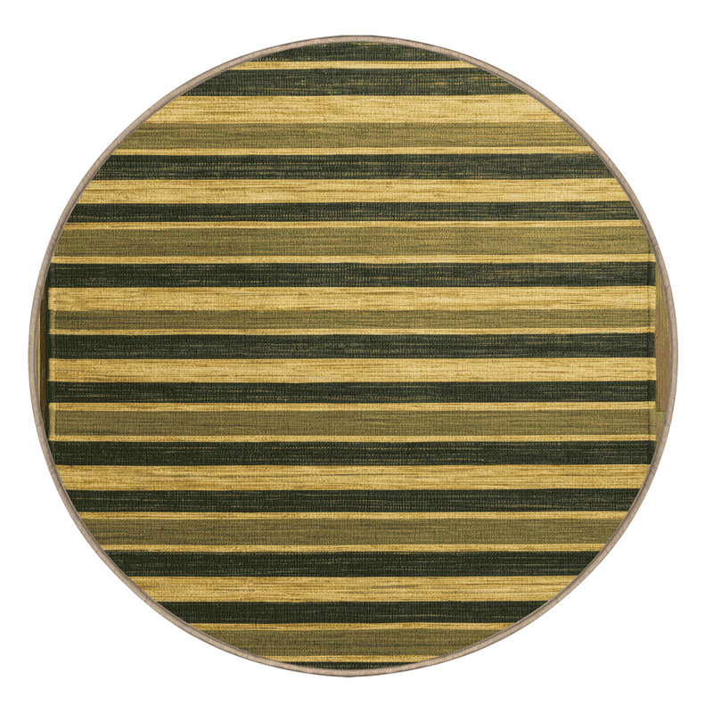 Machine Washable Horizontal Stripes Brown Area Rug, Round 7'