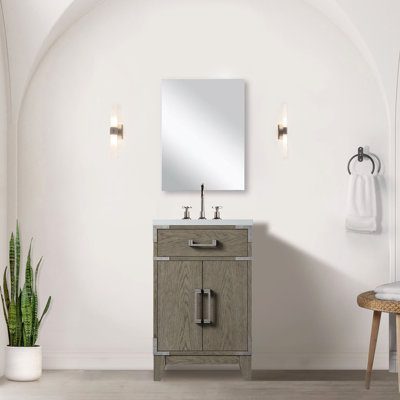 20 po De salle de bain en chêne gris, comptoir en acrylique, robinet et baignoire miroir