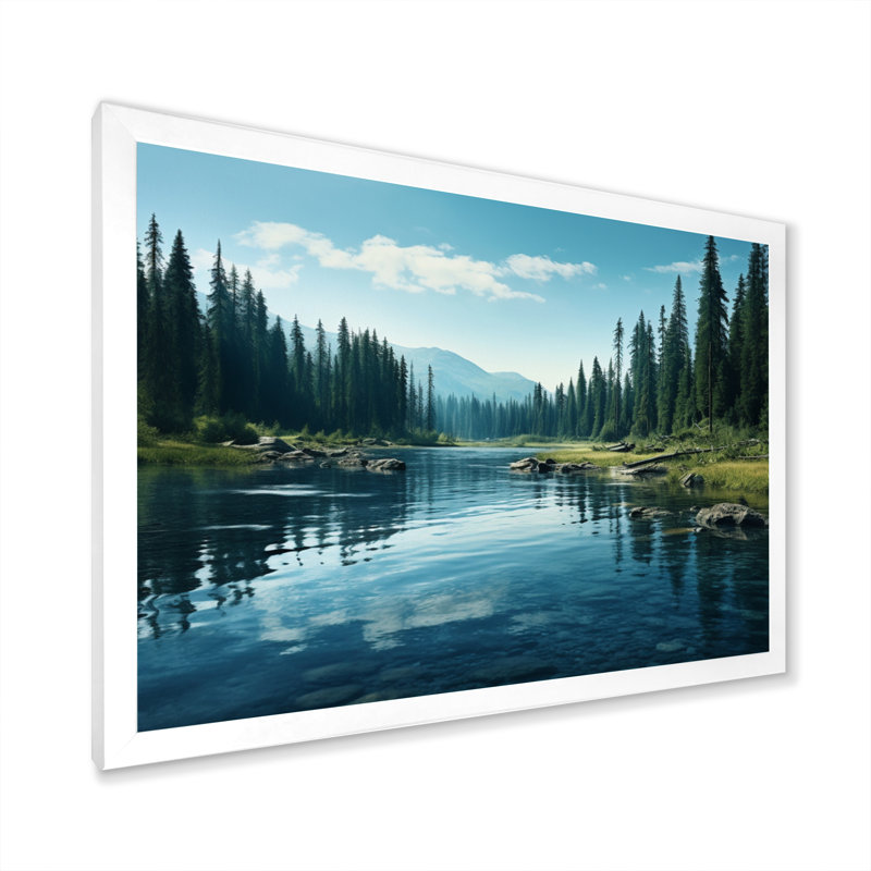 «Green River Waters Reflection II - Lake», art mural sur toile, Cadre simple blanc, H 24 po x l 32 po x P 1 po