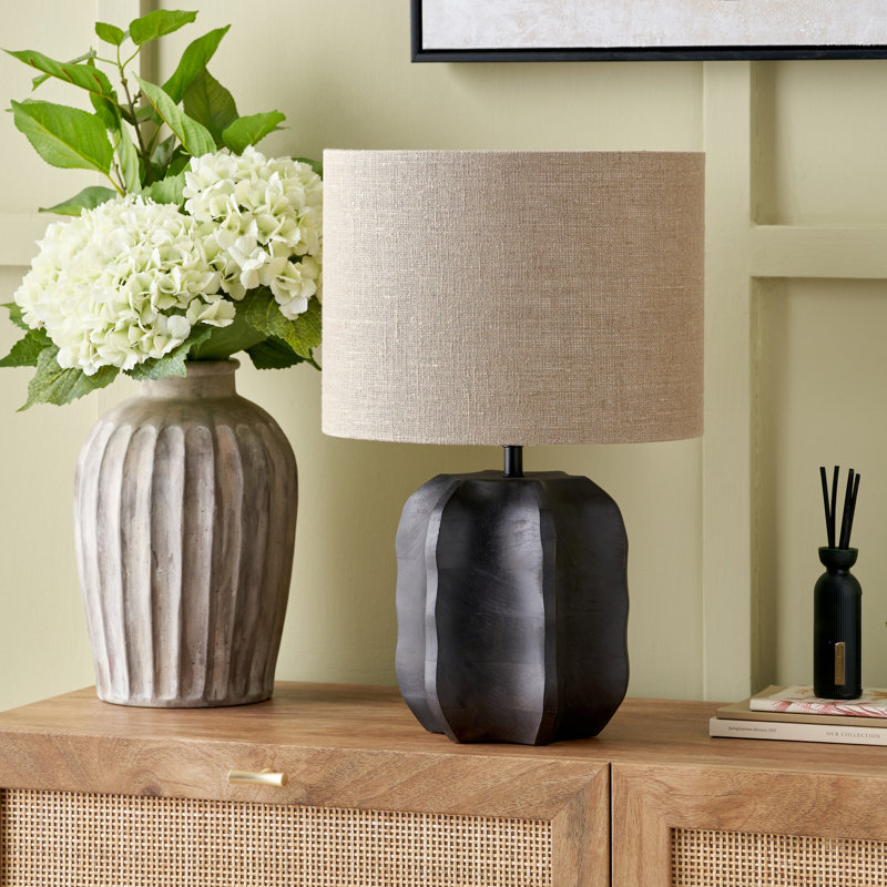 Khari Black Textured Wood Table Lamp