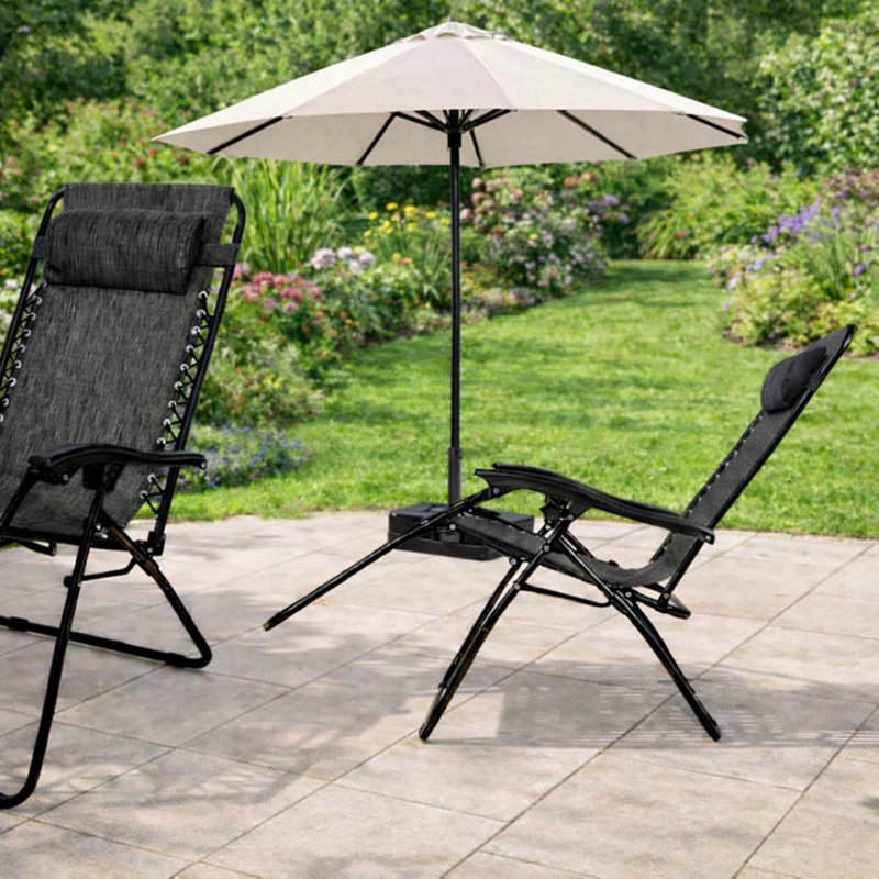 Barca Folding Zero Gravity Chairs Steel Sling Outdoor Lounge Chairs with Cup Holder with Set in Gray (2-Pack), Gray