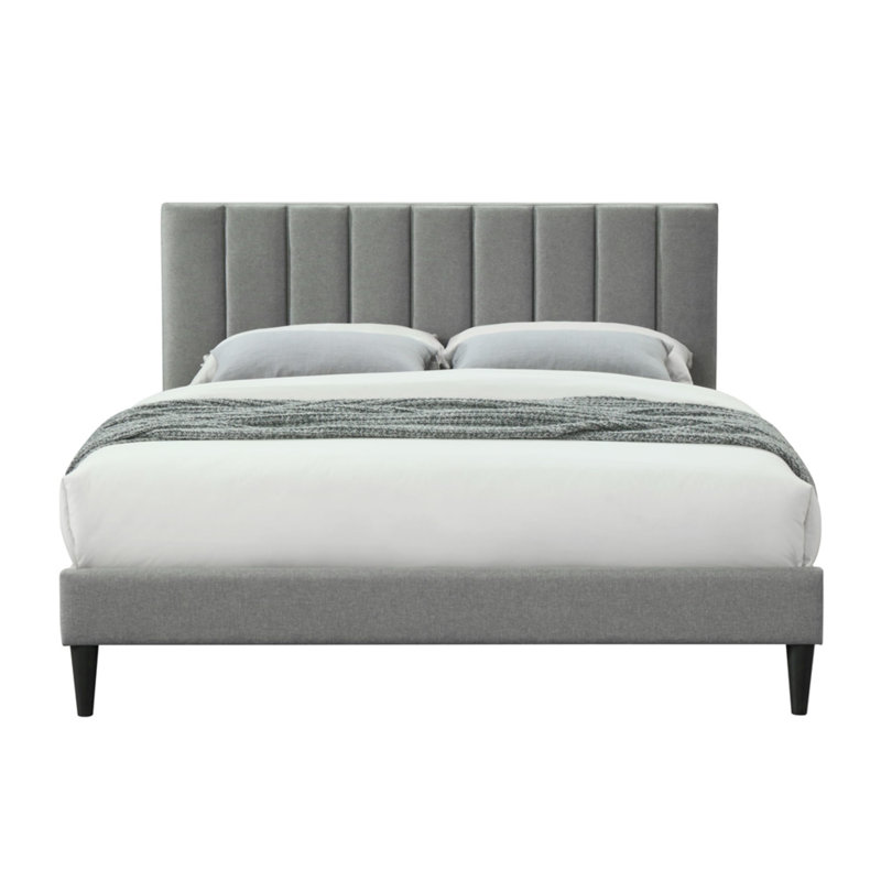 Lit simple à canaux simple avec charge - tête de lit tapissier en tissu gris chargée dans une boîte, Lit simple