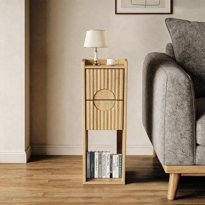 23.6" H 2 - Drawer End Table With Storage, Farmhouse Wooden Narrow Side Table