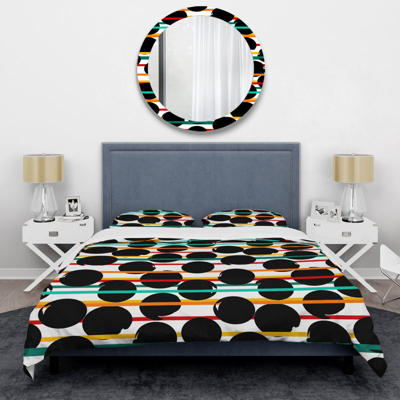 Black Circle Dots - Ensemble de housse de couette à motif abstrait - Microfibre de polyester