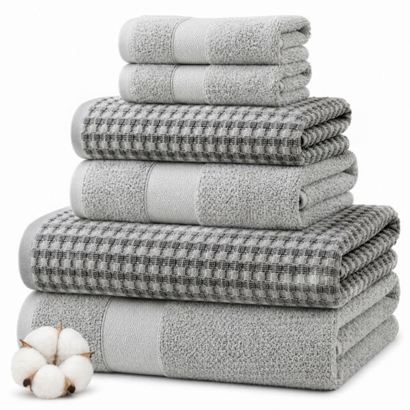 Ensemble de serviettes modernes 100% coton peigné jacquard en fils peignés Drucilla Modern, Argent
