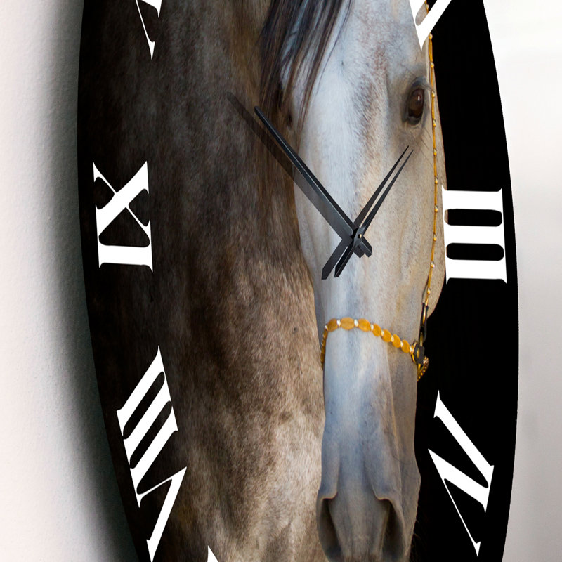 Portrait d'un cheval blanc - horloge murale de ferme, Petit